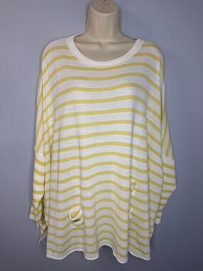 Mersea Catalina Yellow Striped Sweater Relax Beach Vacaciones O/S New